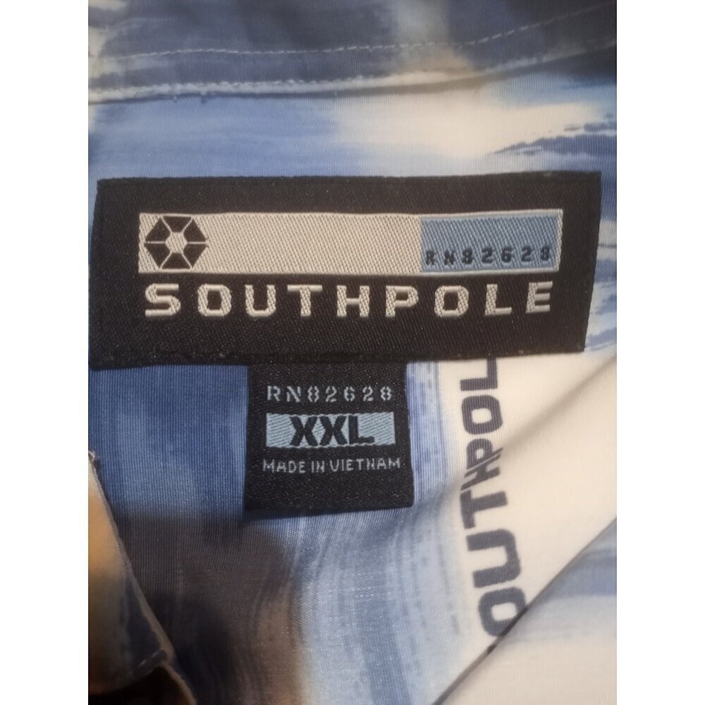 Vintage South Pole Shirt Button Up Polo Men's 2XL Blue All Over Print 90's Y2K - Picture 10 of 13